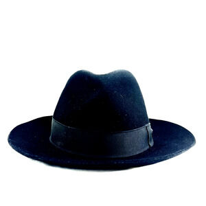 Borsalino Antica Casa 1857 Black Fedora Hat Size 59 7 3/8 2.5” Brim 4.75” Crown